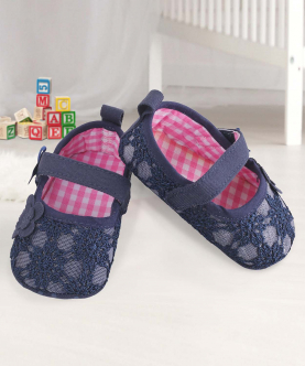 Baby Moo Floral Lace Blue Booties