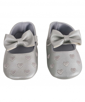 Baby Moo Hearts With Bow Silver Booties