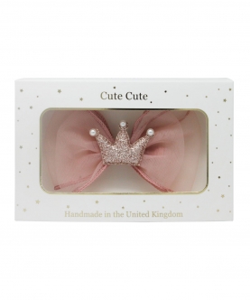 Dusky Pink Chiffon Large Bow With Glitter Crown