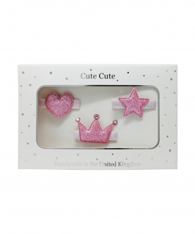 Dusky Pink Glitter Set Of Clips In A Silver Gift Box