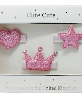 Dusky Pink Glitter Set Of Clips In A Silver Gift Box