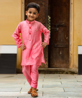 Pink Handwok Kurta With Pink Salwar