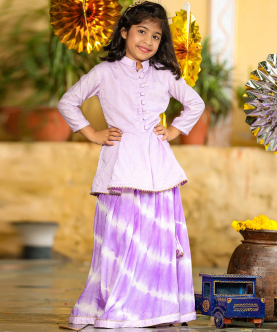 Purple Top With Lehariya Skirt