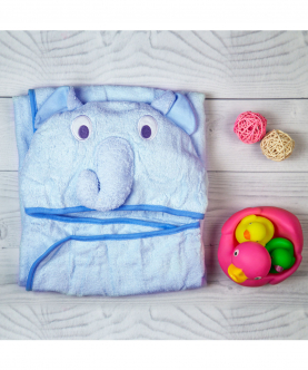Elephant Blue Animal Face Hooded Towel