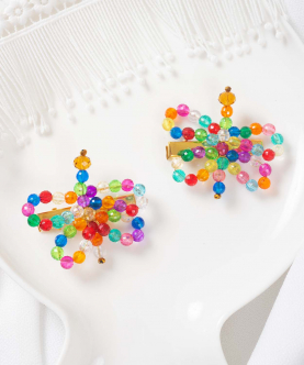 Choko Pair Of Muted Amber Crystal Hair Clips-Multi Colour