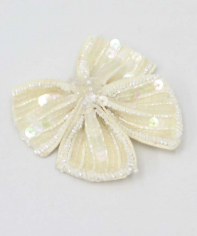 Choko Sequin And Beaded Bow Hair Clip-White