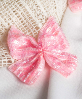 Choko Sequin And Beaded Bow Hair Clip-Light Pink