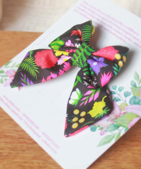 Choko Flower Print Bow Hairclip-Green