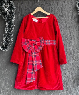 Red Bow Velvet Dress