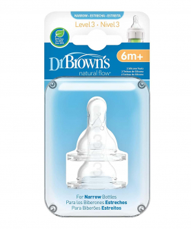Dr. Brown's Silicone Natural Flow Level 3 Narrow Nipple (Clear)-Set of 2