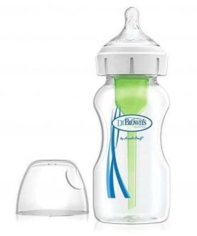 Dr. Brown's Options Wide Neck Feeding Bottle with Level 1 (270 Ml, Pack of 1, Green)