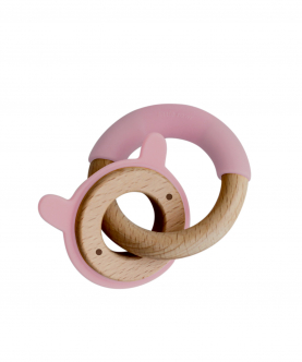 Wood + Silicone Disc & Ring Teether - Rabbit