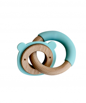 Wood + Silicone Disc & Ring Teether- Bear