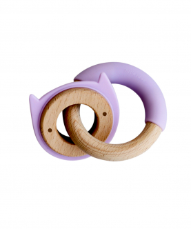 Wood + Silicone Disc & Ring Teether- Kitty