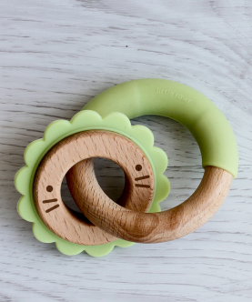 Wood + Silicone Disc & Ring Teether- Lion