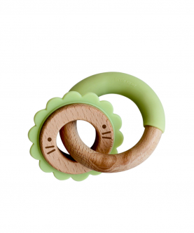 Wood + Silicone Disc & Ring Teether- Lion