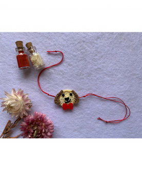 Crochet Dog Rakhi - Beige/Red