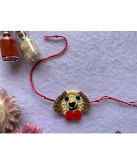 Crochet Dog Rakhi - Beige/Red