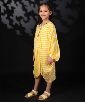 Yellow Lehariya Crepe Kaftan Dress