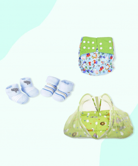 Baby Moo Assorted Baby Essentials Gift Set-Mattress Set,Socks And Diaper