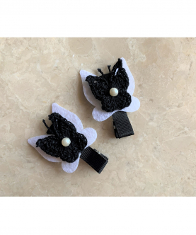 Felt And Crochet Butterflies Alligator Clips - Black