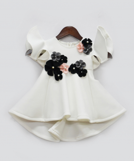 Off White Lycra Dress With Lycra Flowers