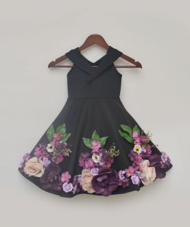Black Neoprene Dress With 3D Flowers