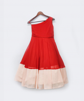 Red And Peach Georgette Dress