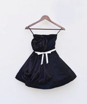 Black Silk Dress With Black Drape