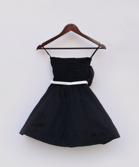 Black Silk Dress With Black Drape