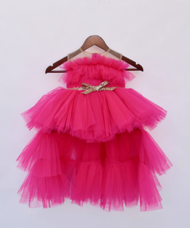 Dark Pink Net High Low Gown