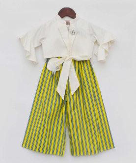 Off White Top With Yellow Strips Pant