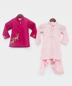 Hot Pink Jacket With Baby Pink Kurta And Salwar