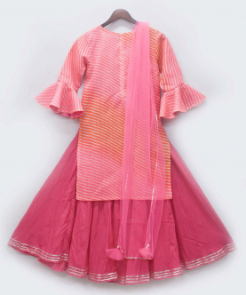 Pink Kotta Cotton Kurti With Ghagraa
