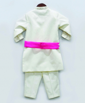 Off White Ajkan And Pant With Hot Pink Belt