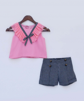 Pink Top With Black Checks Shorts