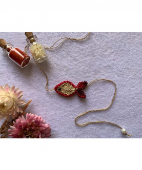 Crochet Fish Rakhi - Deep Red/Gold