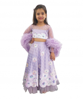 Flower Sequins Lehnga With Ruffled Duppata