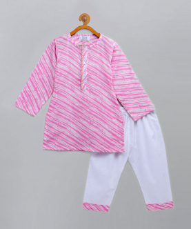 Light Pink Printed Kurta With Pyjama