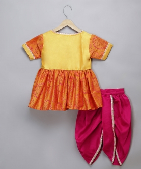 Ganpati Embroidered Orange Yello Dhoti Set