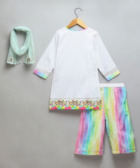Happy Holi Kids Printed High Low Kurta Pyjama Set