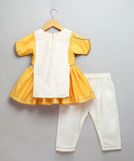 Kite Embroidered Yellow White Frock Pyjama Set