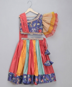 Floral Printed Off Shoulder Lehnga Set With Attached Dupatta
