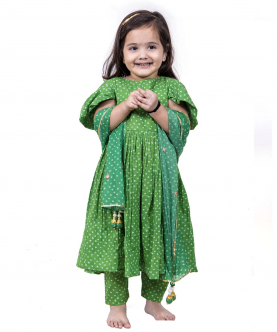 Green Bandhani Anarkali Set