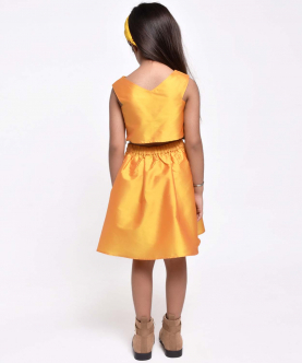 Flower Embelished Top With Flared Skirt-Yellow