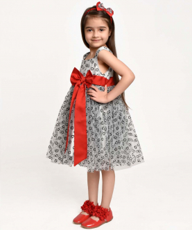 Light Grey Dress With Red Bow And Hair Band
