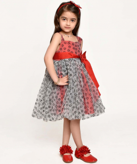 Jelly Jones Red Bow Dress With Hair Band-Light Grey