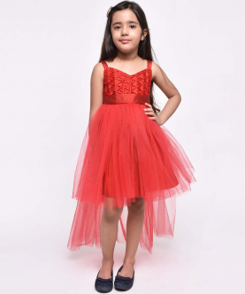 Partywear Dress With Tail-Red