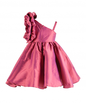 Diamond Embelished Flower Sleeve Partywear Dress-Pink