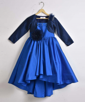 Flower Embelished With Navy shrug Asymetric Gown
